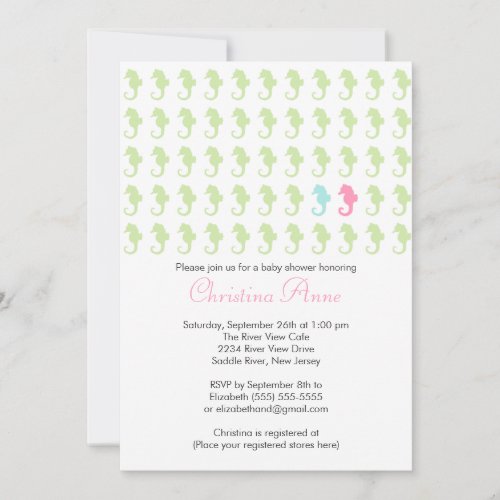 Cute Seahorse Girl Boy Multiple Baby Shower Invites