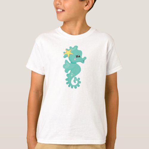 Cute Seahorse Green Seahorse Starfish Hearts T_Shirt