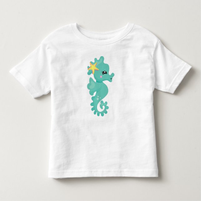 Cute Seahorse, Green Seahorse, Starfish, Hearts Toddler T-shirt (Front)