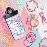 Cute Seahorse Mermaid Scales Ocean Theme Name Water Bottle<br><div class="desc">Cute seahorse on a bracket aqua and white panel for your little one's name in pink on a background of mermaid scales in rich pastels.   Composite design by Holiday Hearts Designs.</div>