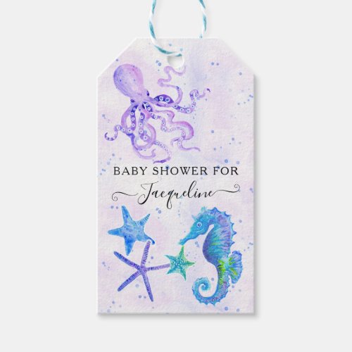 Cute Seahorse Octopus Starfish Beach Baby Shower Gift Tags