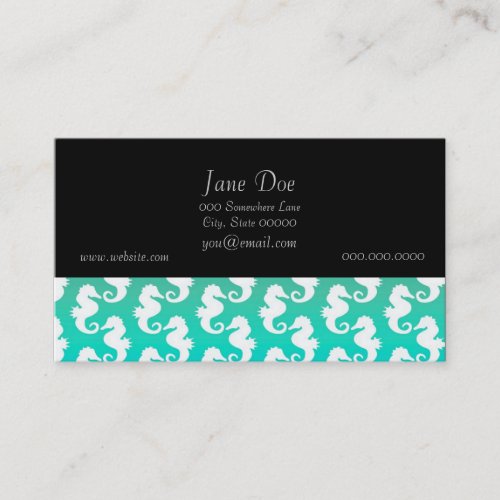 Cute Seahorse Pattern on Blue Green Business Card