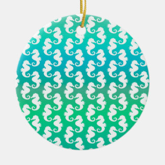 Cute Seahorse Pattern on Blue Green Ceramic Ornament