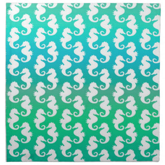 Cute Seahorse Pattern on Blue Green Cloth Napkin