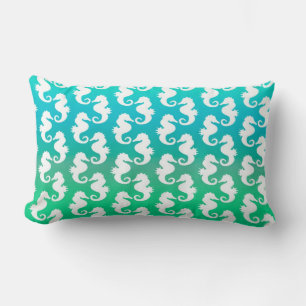Cute Seahorse Pattern on Blue Green Lumbar Pillow