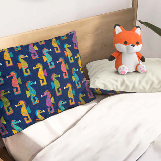 Cute Seahorse Pattern on Blue Pillow Case
