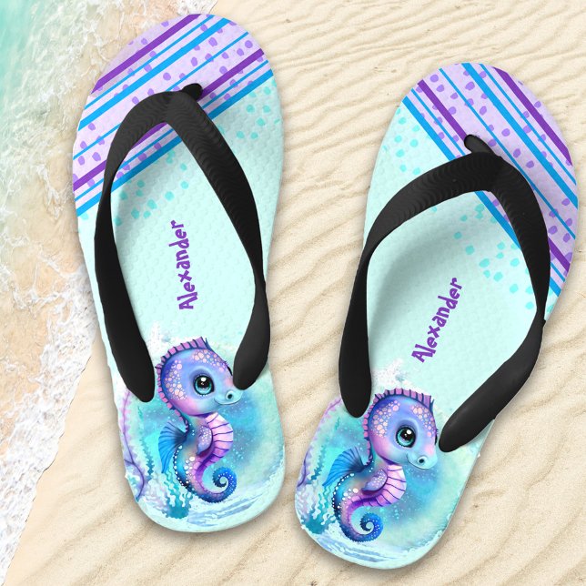 Cute Seahorse Personalized Boys' Kid's Flip Flops (Creator Uploaded)
