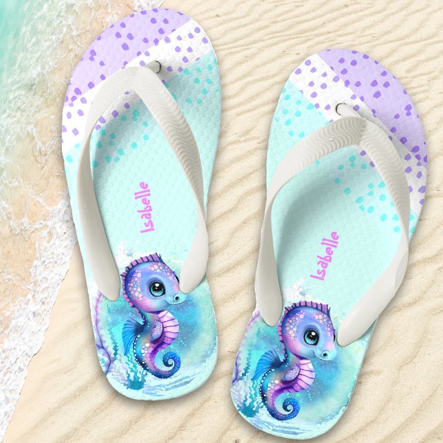 Cute Seahorse Personalized Girls' Kid's Flip Flops (Creator Uploaded)