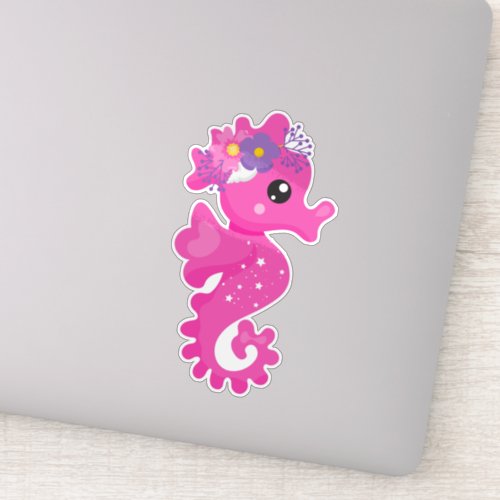 Cute Seahorse Pink Seahorse Flowers Seashell Sticker