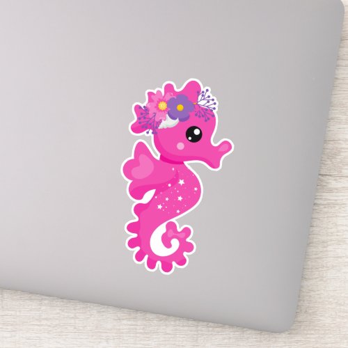 Cute Seahorse Pink Seahorse Flowers Seashell Sticker
