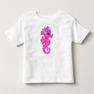 Cute Seahorse, Pink Seahorse, Flowers, Seashell Toddler T-shirt