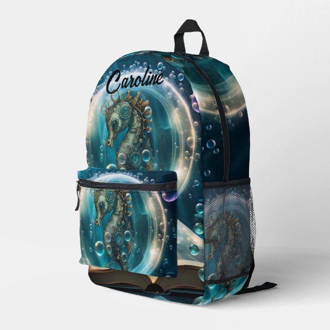 Cute seahorse printed backpack (Back Corner Right)