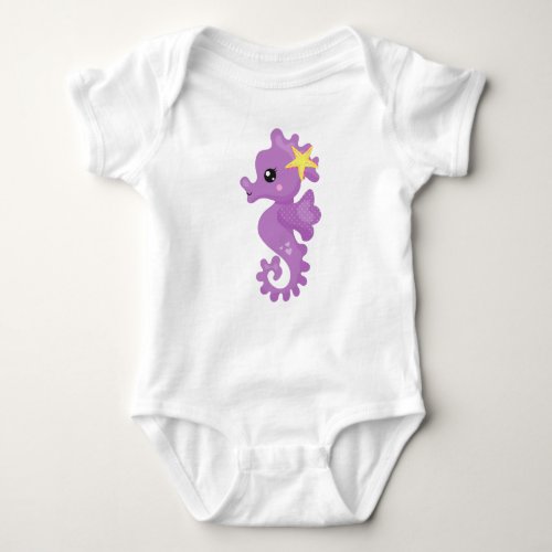 Cute Seahorse Purple Seahorse Starfish Hearts Baby Bodysuit