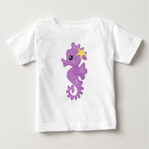 Cute Seahorse Purple Seahorse Starfish Hearts Baby T_Shirt