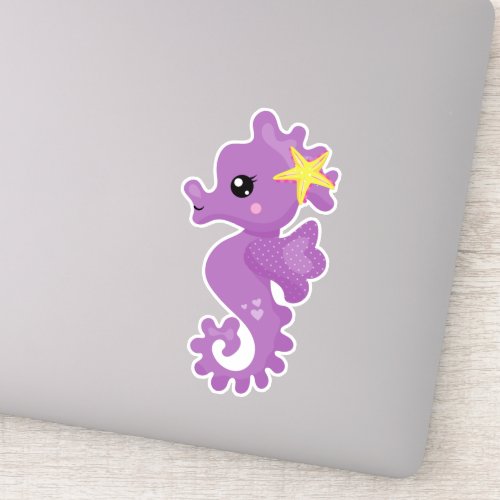 Cute Seahorse Purple Seahorse Starfish Hearts Sticker
