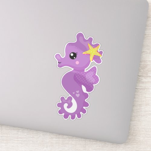 Cute Seahorse Purple Seahorse Starfish Hearts Sticker