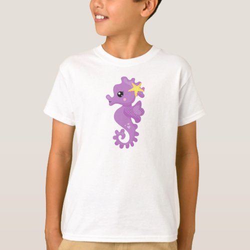 Cute Seahorse Purple Seahorse Starfish Hearts T_Shirt
