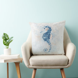 Cute Seahorse Splash Throw Pillow