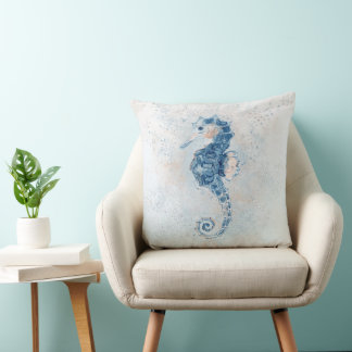 Cute Seahorse Splash Throw Pillow