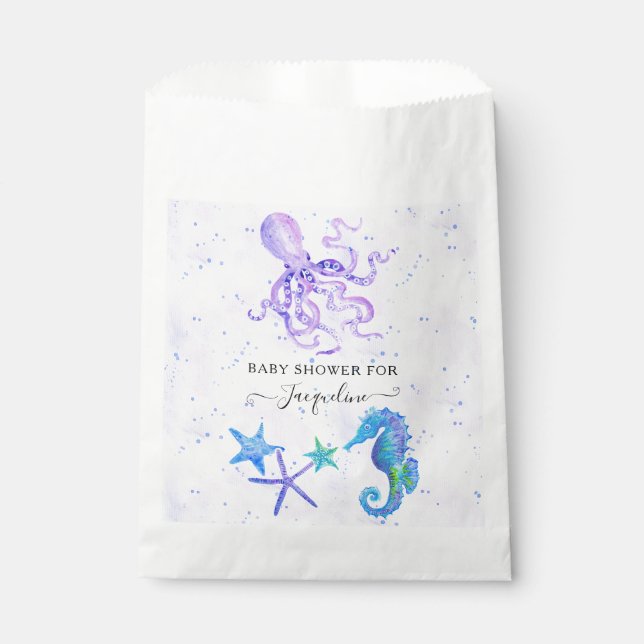 Cute Seahorse Stafish Octopus Beach Baby Shower Favor Bag (Front)