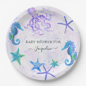 Cute Seahorse Starfish Octopus Seaside Baby Shower Paper Plates
