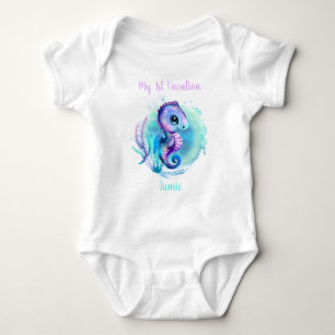 Cute Seahorse Summer Vacation Personalized Baby Bodysuit