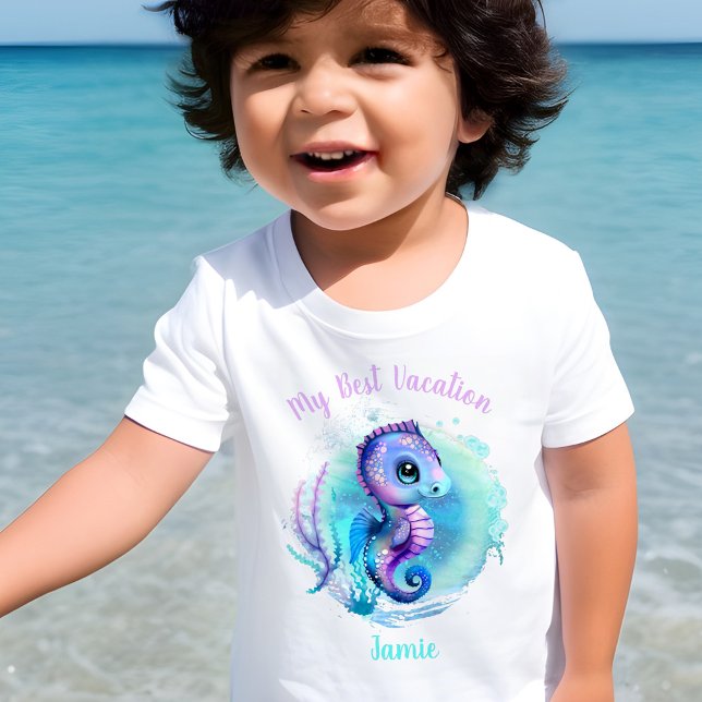 Cute Seahorse Summer Vacation Personalized  Toddler T-shirt (Creator Uploaded)