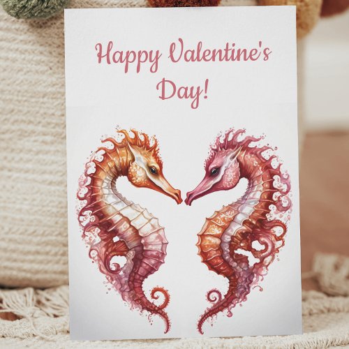 Cute Seahorse Sweethearts Heart Valentine Holiday Card