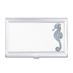 Cute Seahorse Tattoo In Blue and Gray Business Card Holder