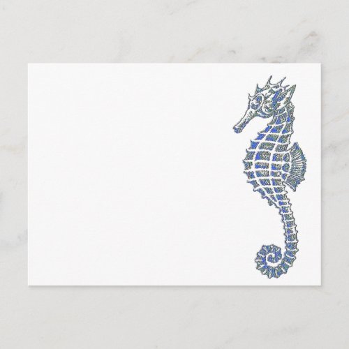 Cute Seahorse Tattoo In Blue and Gray Postcard