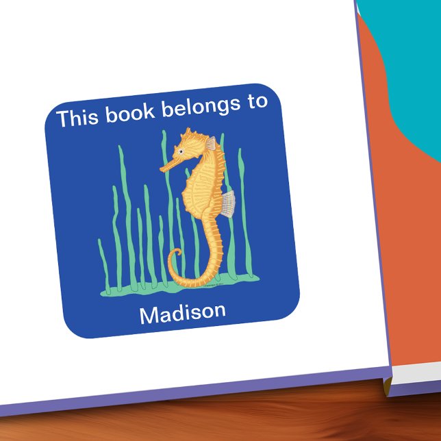 Cute Seahorse This Belongs To Bookplate (Cute Seahorse This Belongs To Personalized Bookplate)