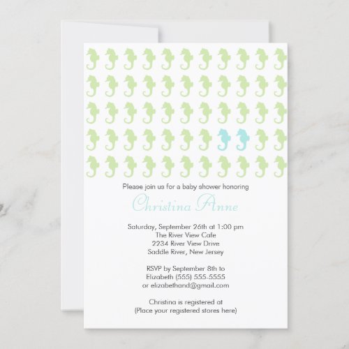 Cute Seahorse Twin Boys Multiple Baby Shower Invitation