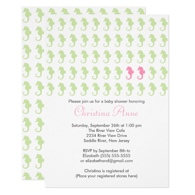 Cute Seahorse Twin Girl Multiple Baby Shower Invitation