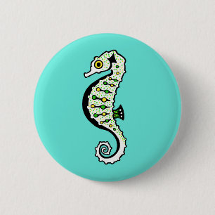 Cute SEAHORSE- Wildlife - Nature - Aqua Button