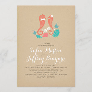 Cute seahorses casual beach wedding invitation