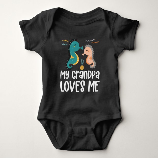 Cute Seahorses ⭐ My Grandpa Loves Me Baby Bodysuit (Front)