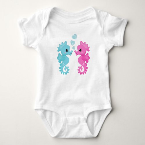 Cute Seahorses Pink Seahorse Blue Seahorse Love Baby Bodysuit