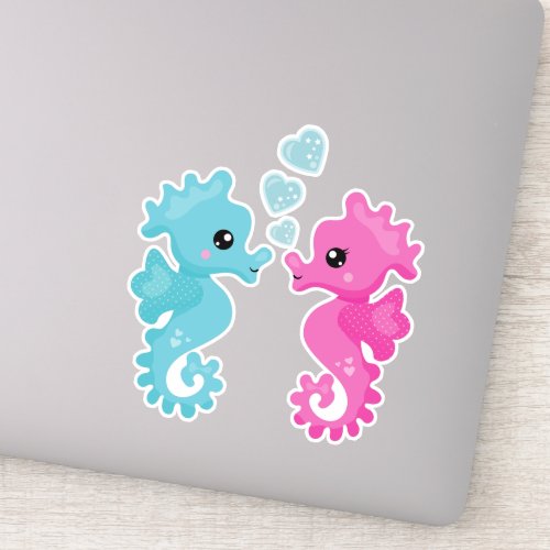 Cute Seahorses Pink Seahorse Blue Seahorse Love Sticker