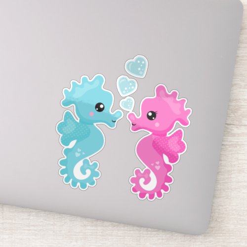 Cute Seahorses Pink Seahorse Blue Seahorse Love Sticker