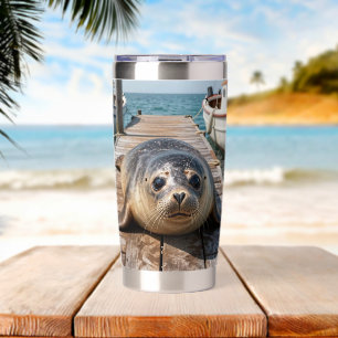 Cute Seal Laying on Boat Dock Ocean Pier Insulated Tumbler