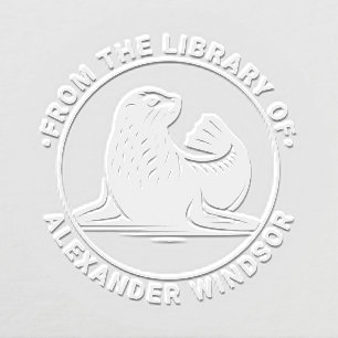 Cute Seal Pup #1 Round Library Book Name Embosser