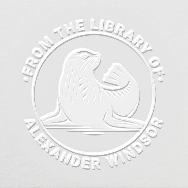 Cute Seal Pup #1 Round Library Book Name Embosser (Design)