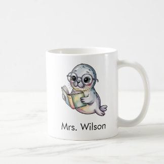 Cute Seal Reading Book Custom Coffee Mug