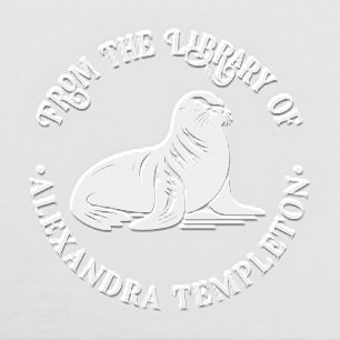 Cute Seal Sea Lion Books Library Name Embosser