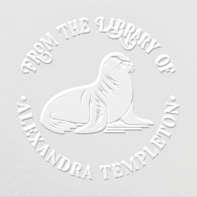 Cute Seal Sea Lion Books Library Name Embosser (Design)