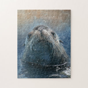 Cute Seal Sea Lion Photography Watercolor Jigsaw Puzzle