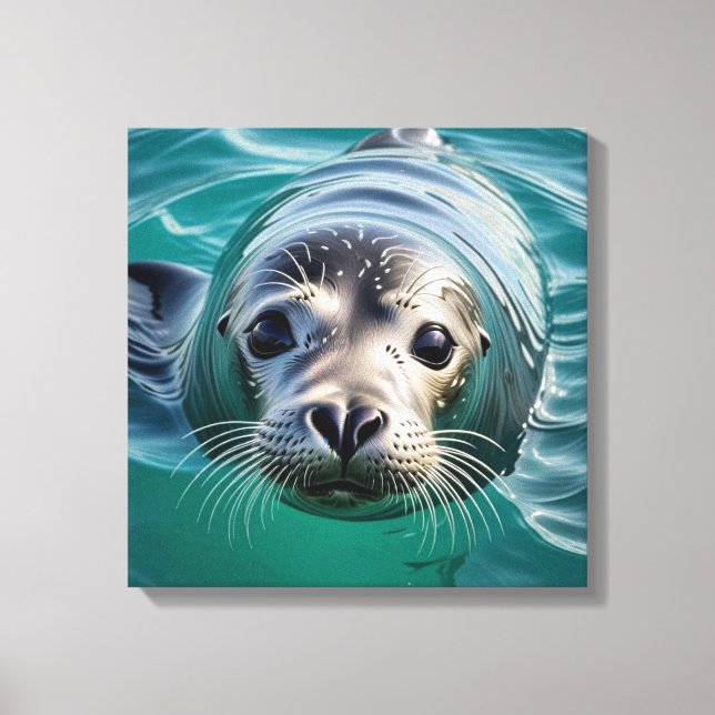 Cute Seal Sticking Head out of Water  Canvas Print (Front)