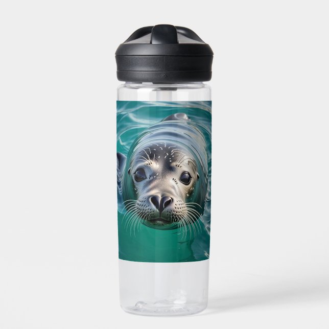 Cute Seal Sticking Head out of Water Personalized Water Bottle (Front)