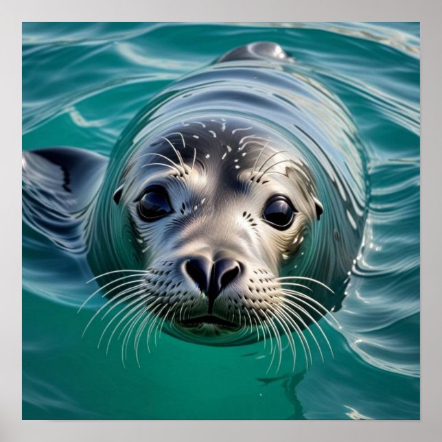 Cute Seal Sticking Head out of Water  Poster (Front)