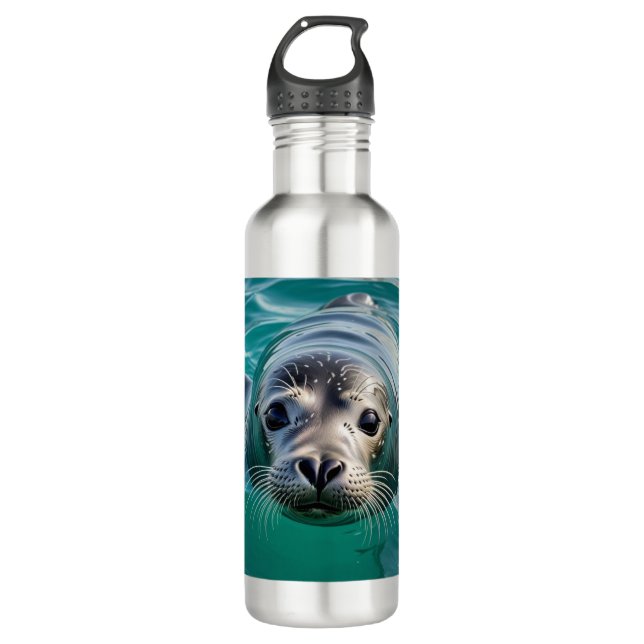 Cute Seal Sticking Head out of Water  Stainless Steel Water Bottle (Front)